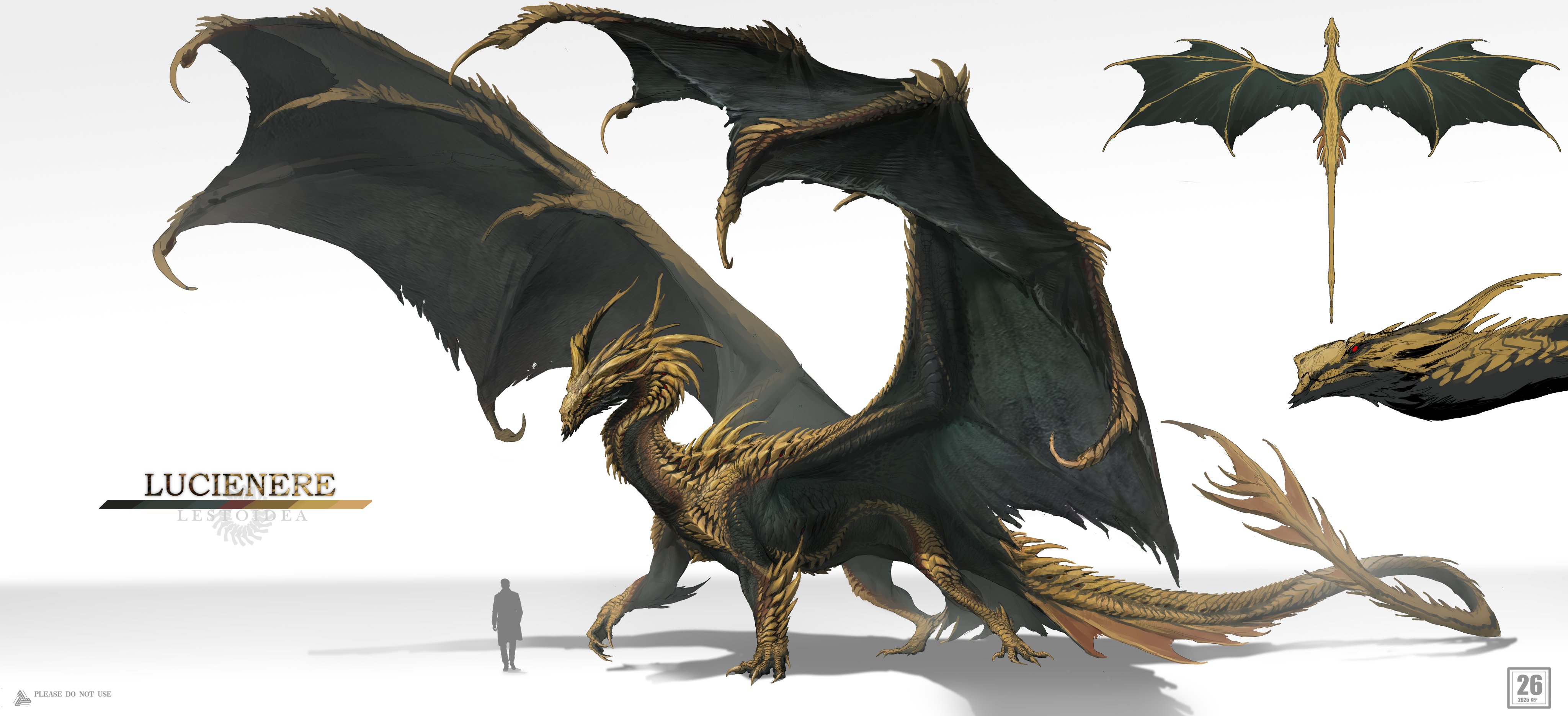 chasemakouchi, original, absurdres, highres, dragon, full body, horns, monster, monster focus, no humans, red eyes, reference sheet, simple background, size comparison, tail, western dragon, white background, wings
