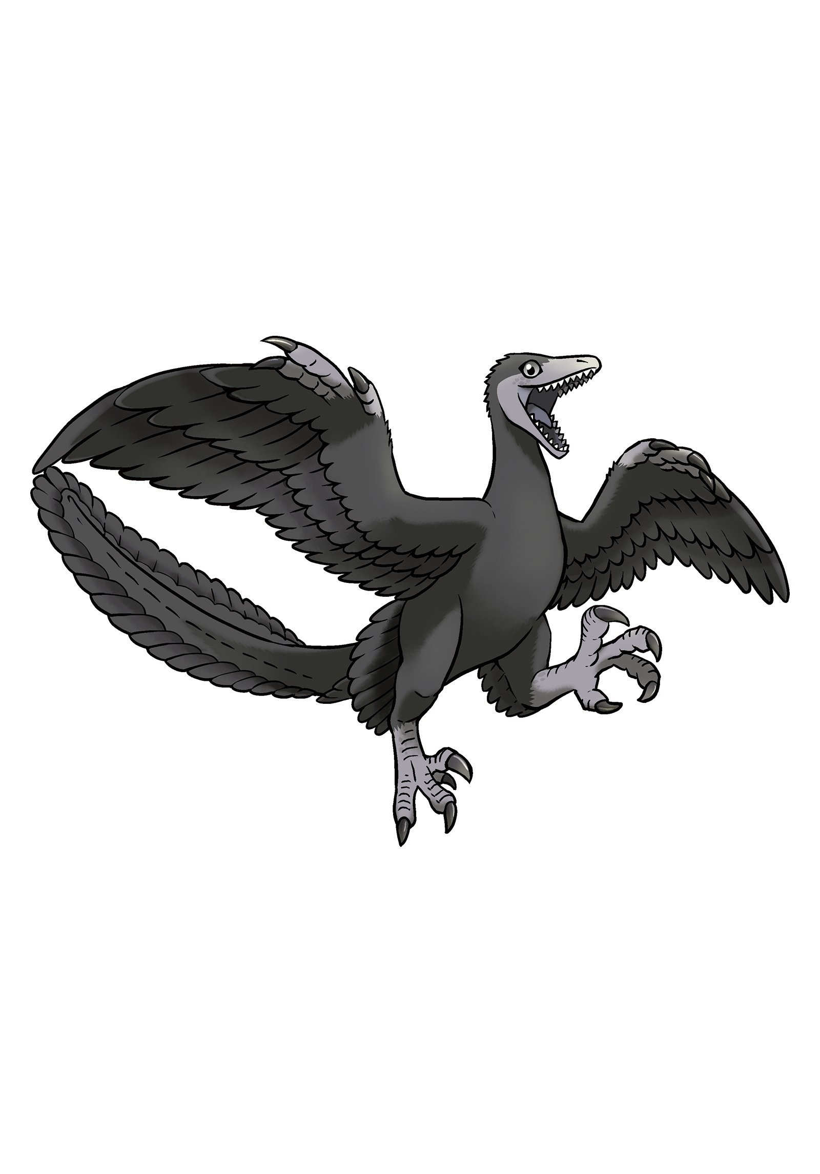 nintendo, pokemon, artist request, highres, official art, second-party source, animal focus, archaeopteryx, claws, dinosaur, full body, greyscale, monochrome, no humans, open mouth, sharp teeth, simple background, solo, talons, teeth, white background