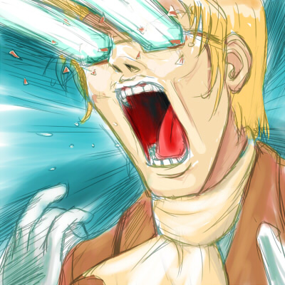 armarty, muska, tenkuu no shiro laputa, lowres, 1boy, ascot, blonde hair, eye beam, glasses, male focus, open mouth, solo