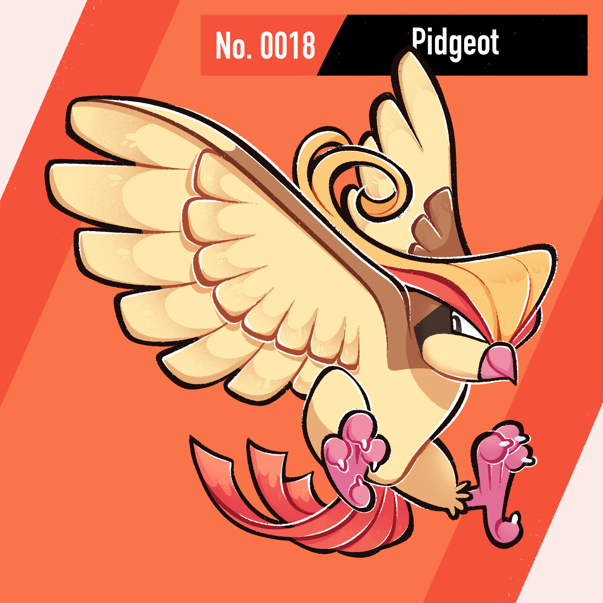 eggmilky, pidgeot, nintendo, pokemon, highres, beak, bird, character name, feathered wings, gen 1 pokemon, no humans, numbered, pokemon (creature), solo, wings