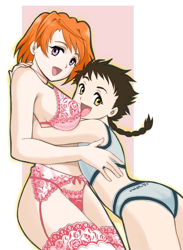 sabachiyo land, minagi mikoto, tokiha mai, my-hime, 00s, 2girls, age difference, bra, garter belt, hug, lingerie, loli, multiple girls, onee-loli, panties, thighhighs, training bra, underwear, underwear only, yuri