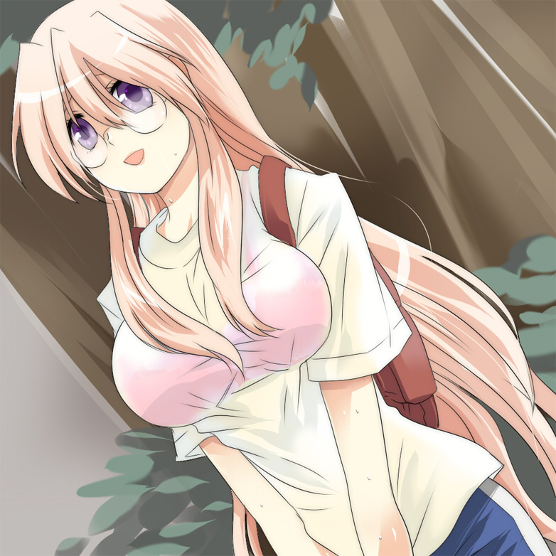 chiha, takara miyuki, lucky star, bad id, bad pixiv id, 00s, breasts, glasses, large breasts, long hair, see-through clothes, solo, very long hair