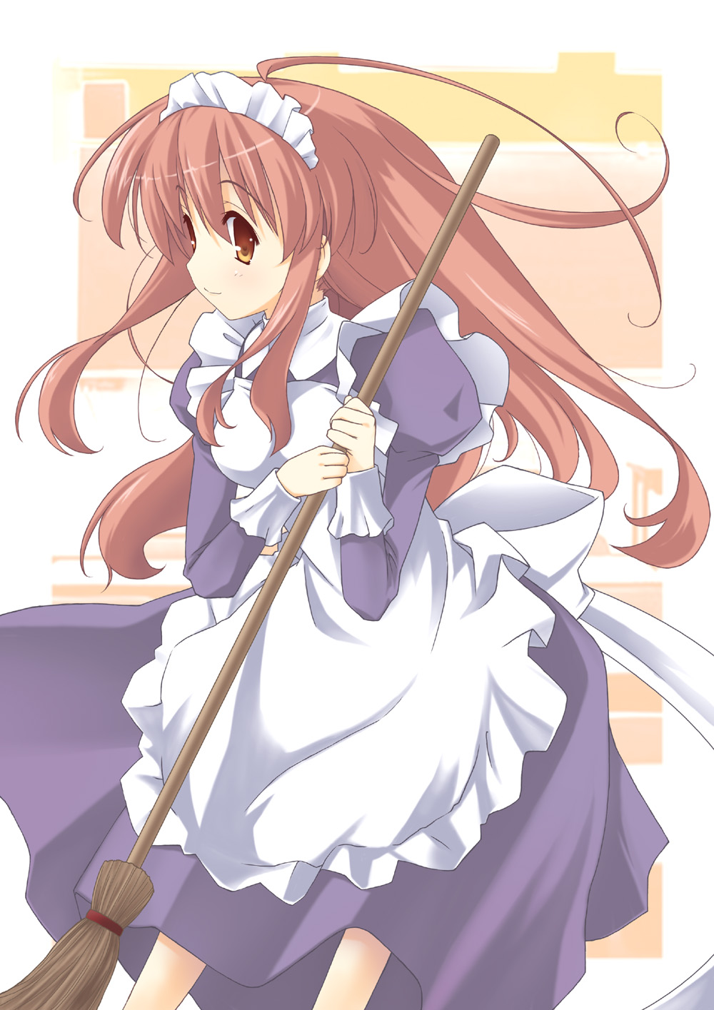chuujou kagetsu, asahina mikuru, suzumiya haruhi no yuuutsu, highres, 00s, broom, maid, solo