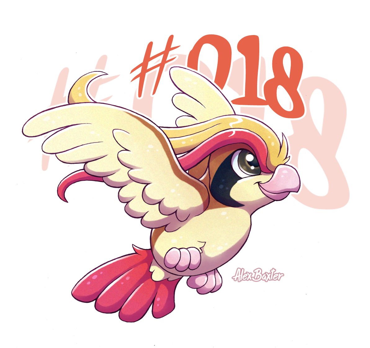 pidgeot, nintendo, pokemon, alex baxter, artist name, beak, bird, character name, gen 1 pokemon, no humans, numbered, outline, pokemon (creature), solo, transparent background, white outline