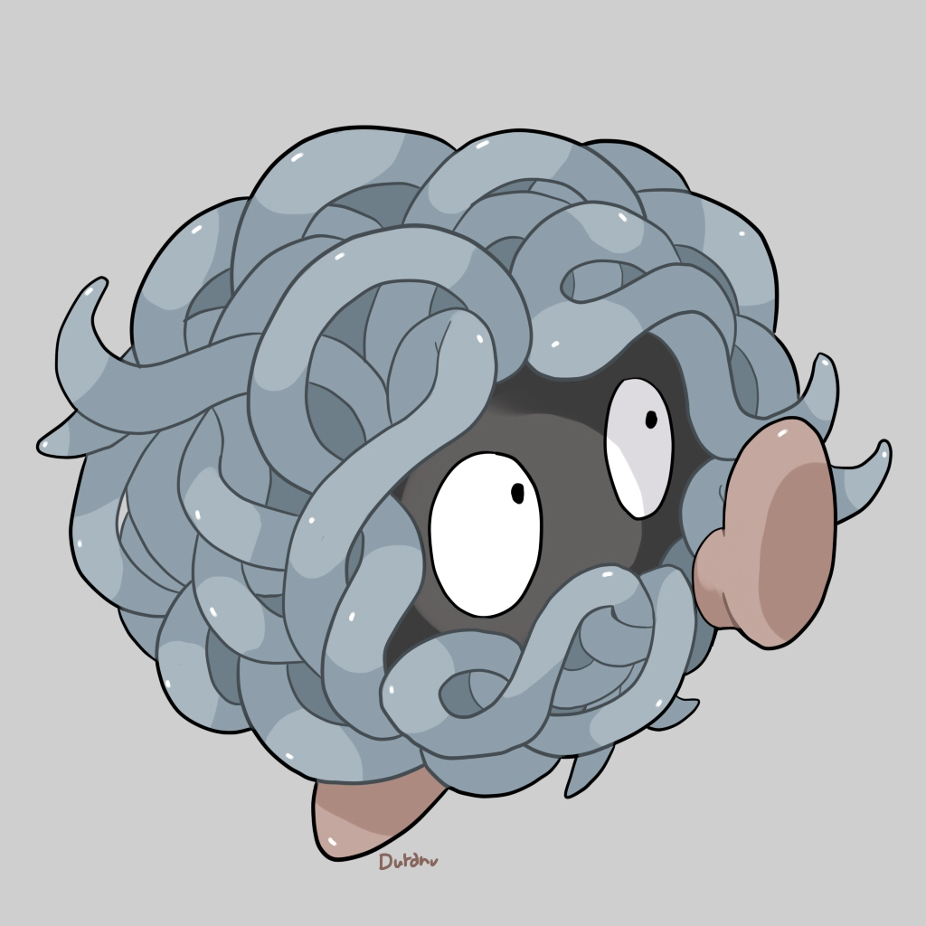 ouran, tangela, nintendo, pokemon, commentary request, full body, gen 1 pokemon, grey background, no humans, pokemon (creature), pokemon focus, simple background, solo