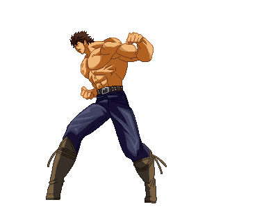 kenshiro, hokuto no ken, hokuto no ken: shinpan no sousousei kengou retsuden, hyakuretsu-ken, animated, animated gif, lowres, 1boy, battle, boots, game sprite, kicking, male focus, manly, muscular, pixel art, punching, rapid punches, scar, solo, transparent background