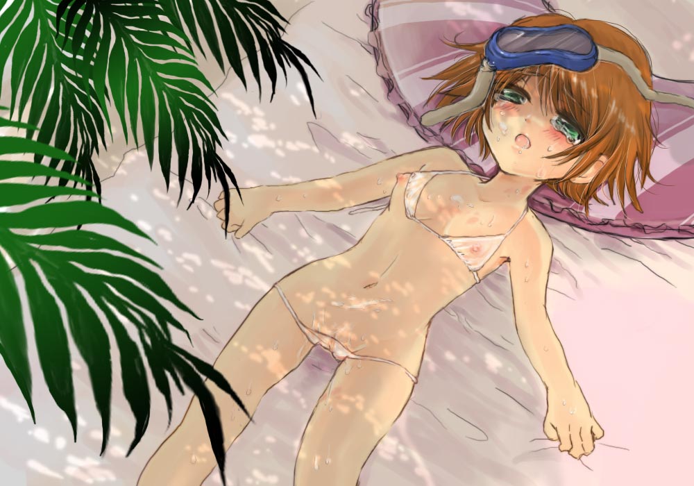 mememe, urihara84, rita mordio, tales of (series), tales of vesperia, bad id, bad pixiv id, 00s, 1girl, bikini, blush, breasts, cum, female focus, flat chest, loli, nipples, nude, pussy, solo, swimsuit, tears, wardrobe malfunction
