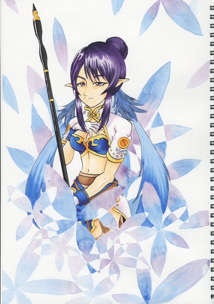 kendou~, judith (tales), tales of (series), tales of vesperia, traditional media, 00s, 1girl, blue hair, female focus, pointy ears, quality, solo