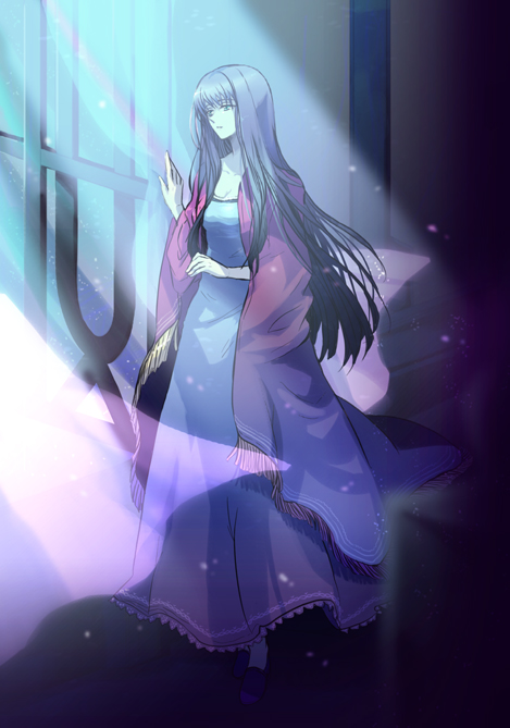 shu karaka, karashi, marina ismail, gundam, gundam 00, 00s, 1girl, black hair, collarbone, female focus, light rays, long hair, long skirt, long sleeves, looking afar, night, skirt, solo, standing, very long hair, window