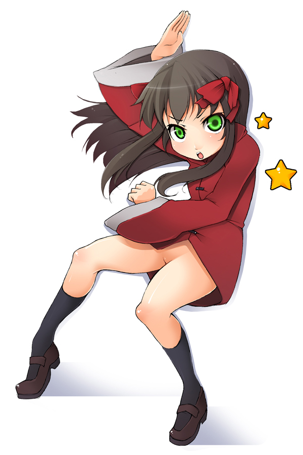 shachi kamaboko, arima miyako, melty blood, tsukihime, bad id, bad pixiv id, 00s, 1girl, black socks, bottomless, china dress, chinese clothes, dress, kneehighs, kung fu, legs, long hair, no panties, pussy, ribbon, socks, tangzhuang