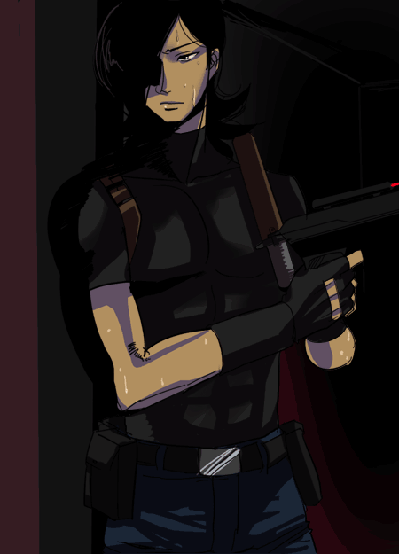 muto25, allelujah haptism, gundam, gundam 00, 00s, abs, belt, dark, eyepatch, gloves, gun, male focus, short hair, weapon