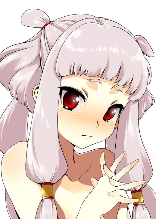 maskman, tianzi, code geass, bad id, bad pixiv id, 00s, 1girl, blush, completely nude, female focus, nude, red eyes, solo, tears, white hair