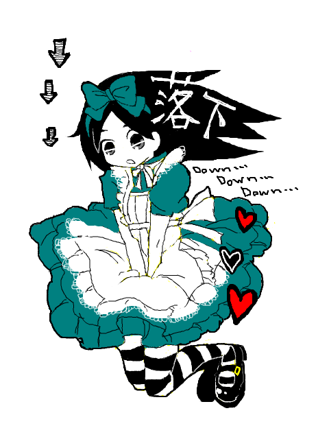 azuma seiji, higashi (azm), higashi (pixiv114341), alice (alice in wonderland), alice's adventures in wonderland, bad id, bad pixiv id, 1girl, apron, dress, female focus, mary janes, oekaki, pantyhose, ribbon, shoes, solo, striped clothes, striped pantyhose