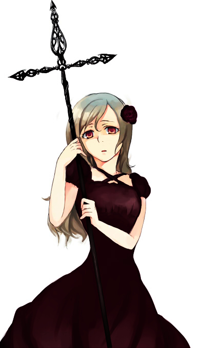 nogoro, original, bad id, bad pixiv id, 1girl, blonde hair, cross, dress, female focus, flower, long hair, red eyes, solo