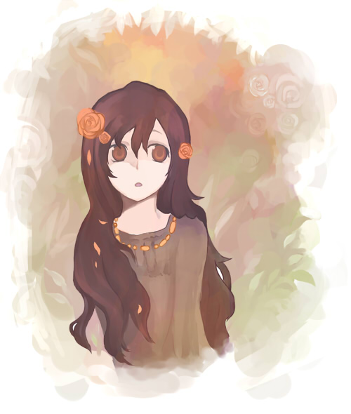 nogoro, original, bad id, bad pixiv id, tagme, brown eyes, brown hair, flower, solo