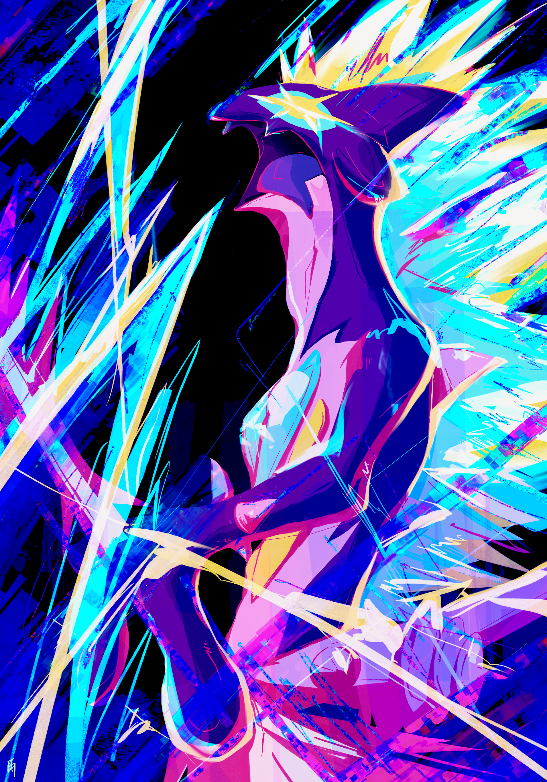 iggr 1ga, gigantamax toxtricity, toxtricity, nintendo, pokemon, absurdres, commentary, highres, dynamax, fangs, gen 8 pokemon, gigantamax, holding, open mouth, pokemon (creature), pokemon focus, skin fangs, solo, tongue, tongue out