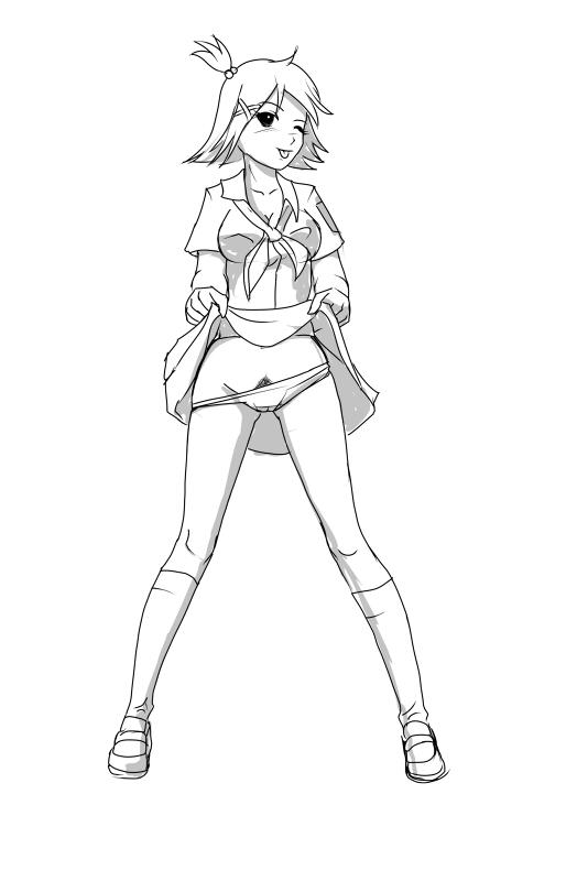 huyase, hai-tan, original, 1girl, female focus, female pubic hair, greyscale, hair ornament, hairclip, legs, monochrome, necktie, panties, pantyshot, pioneer movement, pioneer neckerchief, pubic hair, school uniform, serafuku, shirt, side ponytail, simple background, sketch, skirt, solo, soviet, soviet pioneer, underwear, upskirt, white background