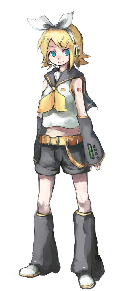 kasa (hitori sanka), kagamine rin, vocaloid, detached sleeves, headphones, headset, shorts, solo
