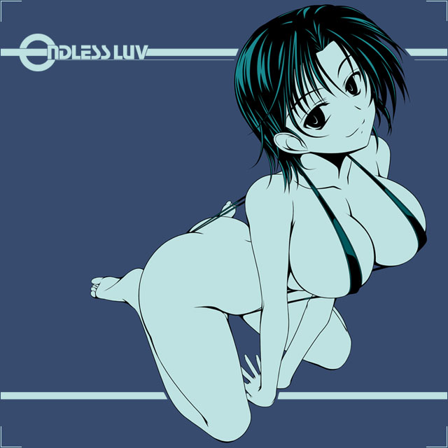 hiviki n'alchemy, original, 1girl, ass, breasts, butt crack, cleavage, female focus, kneeling, large breasts, legs, monochrome, short hair, slingshot swimsuit, solo, strap gap, swimsuit, thighs