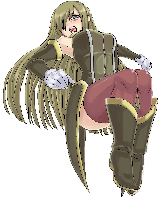 minarai, tear grants, tales of (series), tales of the abyss, 00s, 1girl, boots, breasts, female focus, hair over one eye, jaggy lines, knee boots, large breasts, oekaki, solo, thighhighs