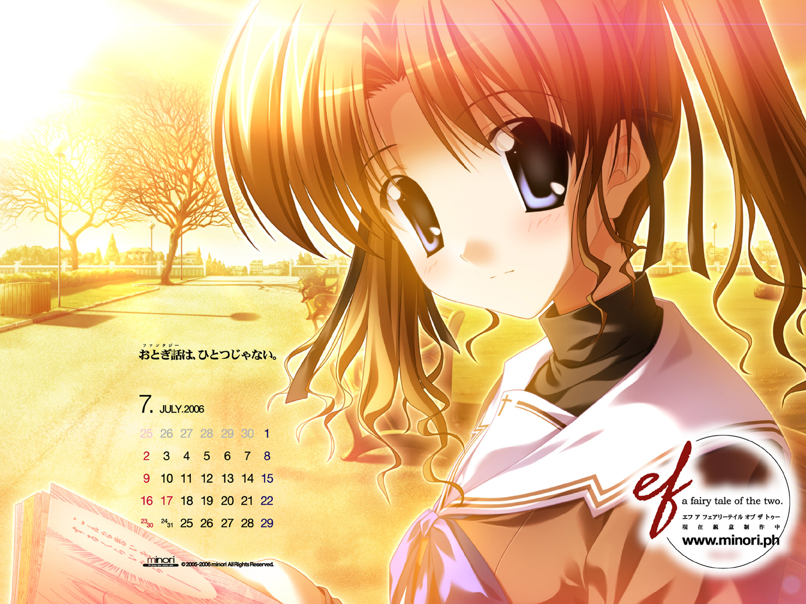 nanao naru, hayama mizuki, ef (visual novel), ef the first tale, highres, 00s, 1girl, calendar, female focus, school uniform, serafuku, solo, sunset