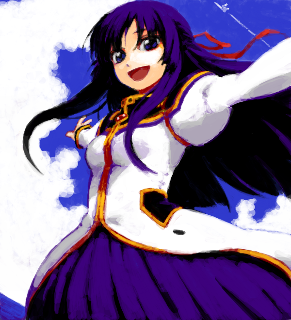 iseki, iseki (kuroshura no tabiji), iseki (otameshi), karasuma chitose, galaxy angel, uniform, bad id, bad pixiv id, 00s, 1girl, blue hair, female focus, half updo, long hair, ribbon, solo