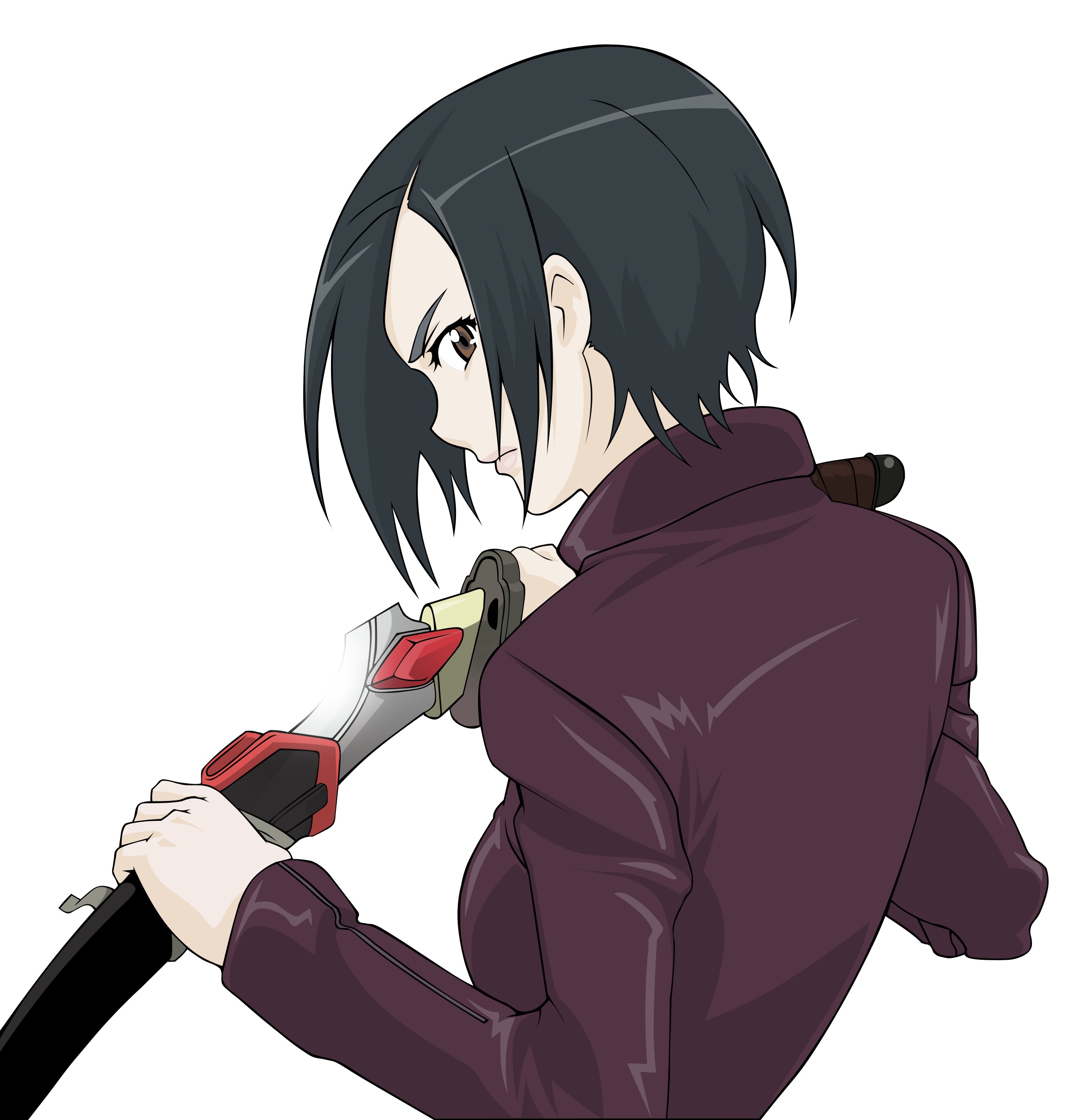 otonashi saya, blood+, absurdres, derivative work, highres, vector trace, 00s, brown eyes, short hair, solo, sword, weapon