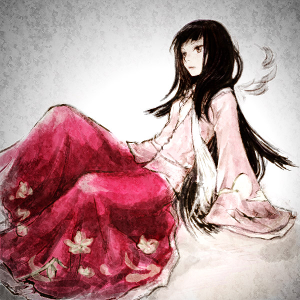 kno (anahita), houraisan kaguya, touhou, bad id, 1girl, black hair, female focus, long hair, solo
