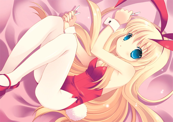 tokumi yuiko, amae koromo, saki (manga), bad id, bad pixiv id, 00s, 1girl, alternate costume, animal ears, blonde hair, blue eyes, board game, fake animal ears, female focus, flat chest, leotard, long hair, mahjong, pantyhose, playboy bunny, rabbit ears, rabbit tail, red leotard, sazae, solo