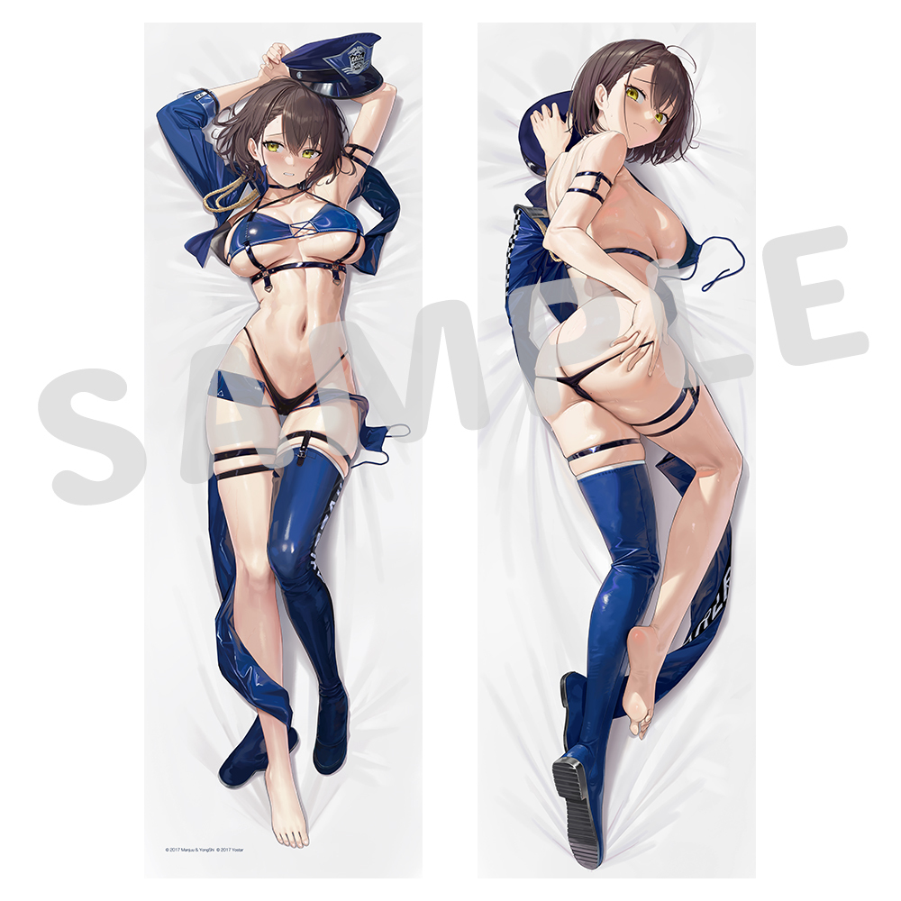 baltimore (azur lane), baltimore (finish line flagbearer) (azur lane), azur lane, artist request, official art, 1girl, ass, bikini, blue bikini, blue boots, blue hat, blue jacket, boots, dakimakura (medium), full body, hat, jacket, official alternate costume, peaked cap, race queen, sample watermark, solo, swimsuit, watermark
