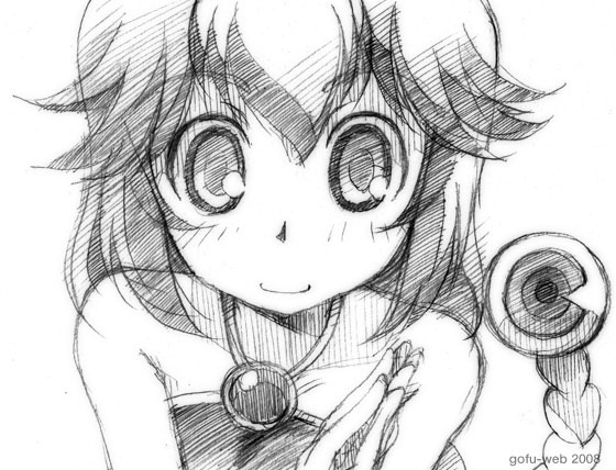 gofu, oasis (kkn), kyouran kazoku nikki, traditional media, 00s, 1girl, female focus, greyscale, monochrome, oasis, sketch, solo