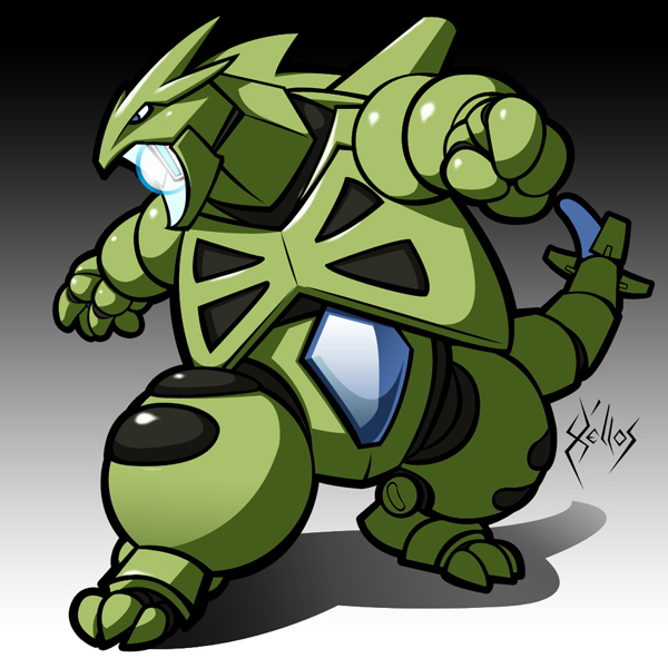 x'ellos, tyranitar, nintendo, pokemon, breath weapon, gen 2 pokemon, mecha, mechanization, no humans, pokemon (creature), robot, solo, tail