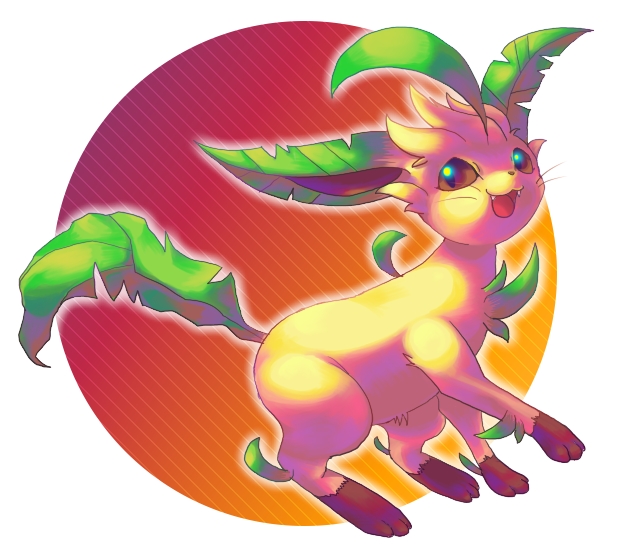 hinekure, leafeon, nintendo, pokemon, gen 4 pokemon, happy, leaf, no humans, pokemon (creature), pokemon focus, simple background, solo