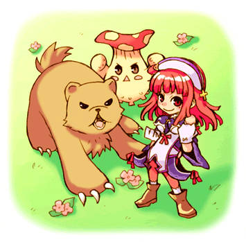 bear (la pucelle), eringya (marl kingdom), prier, la pucelle, marl kingdom, nippon ichi, lowres, 1girl, bear, green background, mushroom, pantyhose