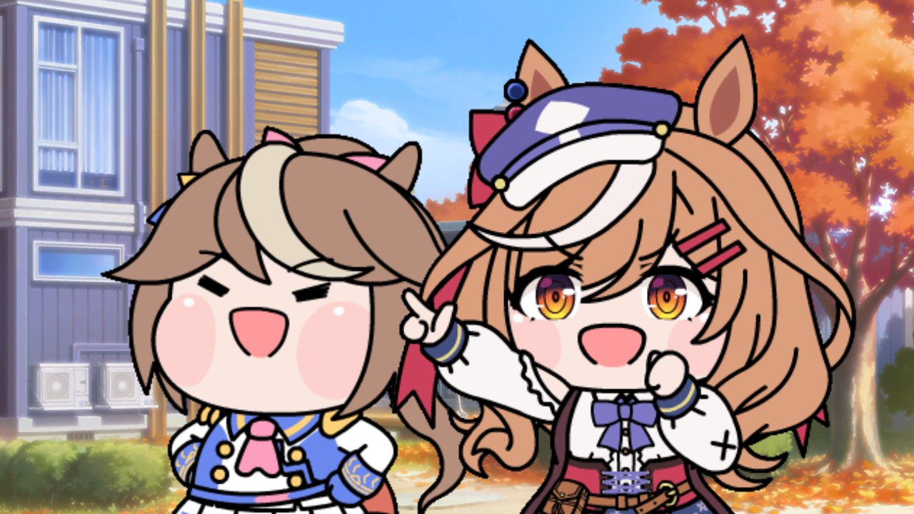 matikanetannhauser (panpaka tiltott) (umamusume), matikanetannhauser (umamusume), tokai teio (peak joy) (umamusume), tokai teio (umamusume), umamusume, 2girls, animal ears, ascot, asymmetrical gloves, belt bag, blush, bow, brown hair, ear bow, ear covers, ear ornament, ear ribbon, ears through headwear, epaulettes, gloves, hair ornament, hairclip, hat, high ponytail, horse ears, horse girl, medium hair, mismatched gloves, mot (mad odd tea), multicolored hair, multiple girls, newsboy cap, open mouth, pink ascot, ponytail, short hair, single epaulette, smile, streaked hair, tilted headwear, two-tone hair, umamusume tanuki