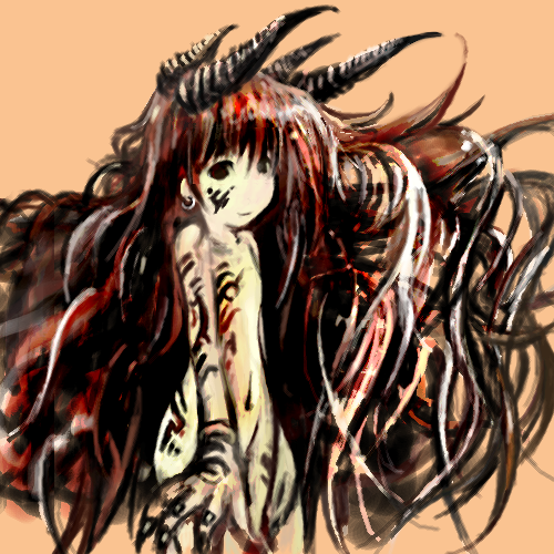 seirei, seirei (mimi toka), lowres, 1girl, earrings, female focus, horns, jewelry, long hair, monster girl, solo