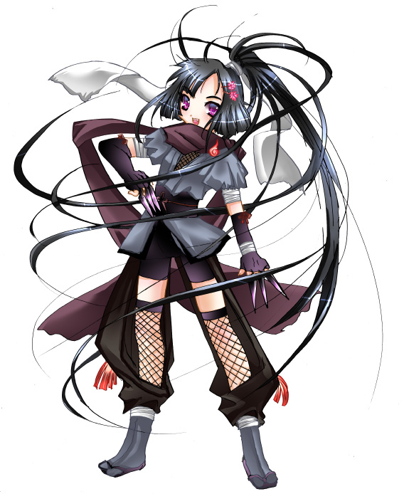 sakayaki (burning soul), 1girl, female focus, kunai, long hair, ninja, ponytail, solo, tabi, thighhighs, very long hair, weapon