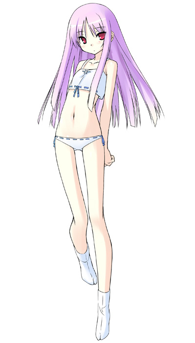 poco (asahi age), original, 1girl, arms behind back, camisole, crop top, female focus, flat chest, long hair, lowleg, lowleg panties, navel, panties, purple hair, red eyes, skinny, slender, socks, solo, tabi, underwear, underwear only, white socks