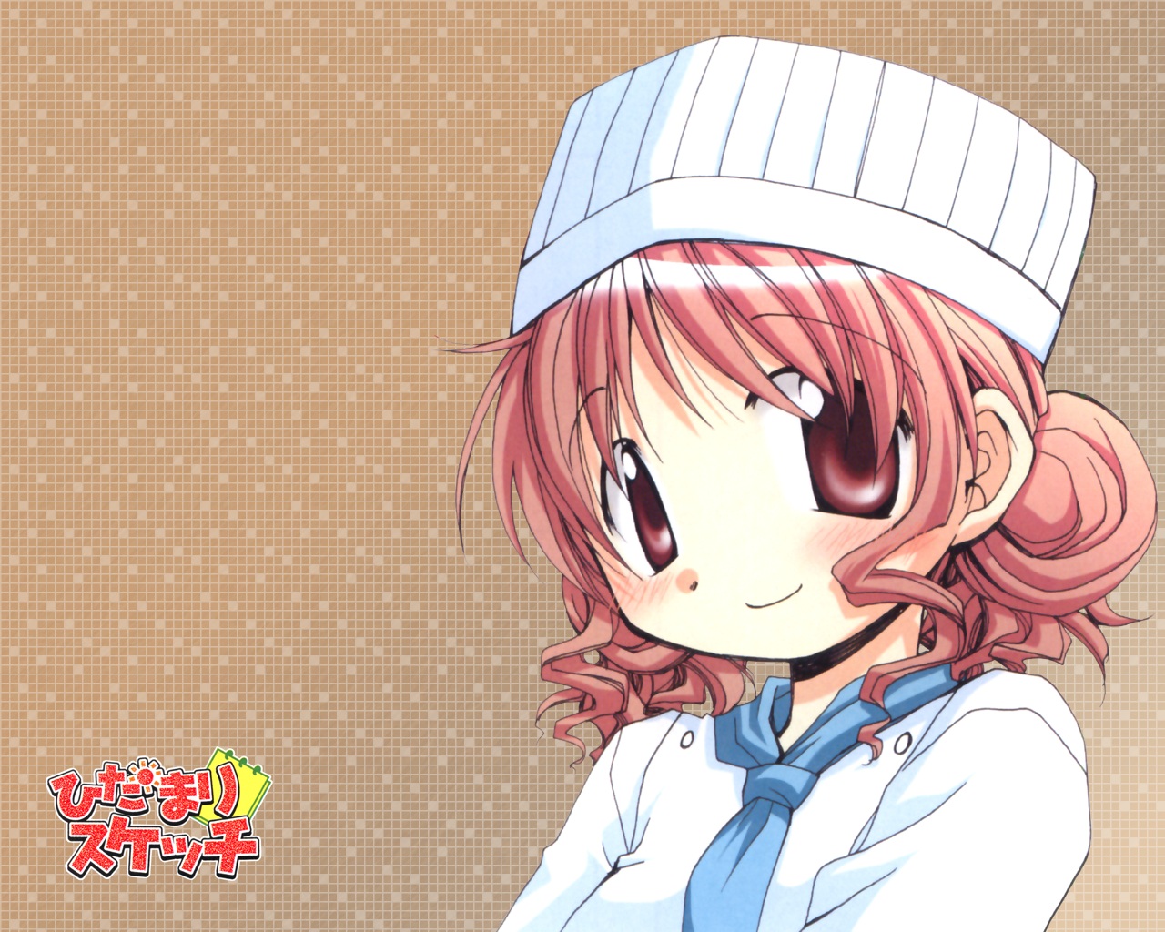 hiro (hidamari sketch), hidamari sketch, 00s, blush, chef hat, hat, smile, solo