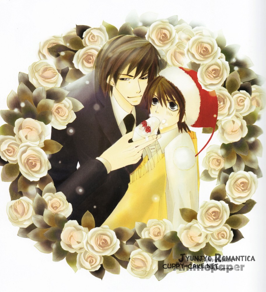 nakamura shungiku, miyagi you, takatsuki shinobu, you miyagi, junjou romantica, junjou terrorist, 00s, 2boys, bishounen, christmas, male focus, multiple boys, watermark, yaoi