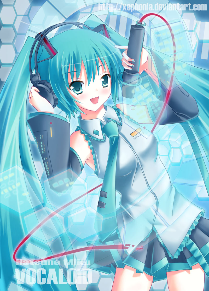 xephonia, hatsune miku, vocaloid, green hair, long hair, solo, twintails, xeph
