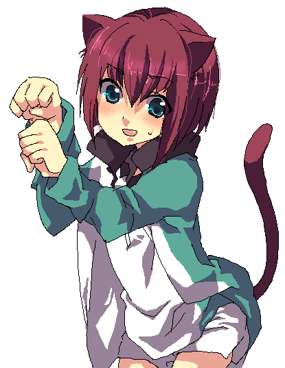 abi, mukahi gakuto, tennis no ouji-sama, 1boy, animal ears, blush, cat boy, cat ears, cat tail, fang, male focus, paw pose, solo, sweatdrop, tail, track suit