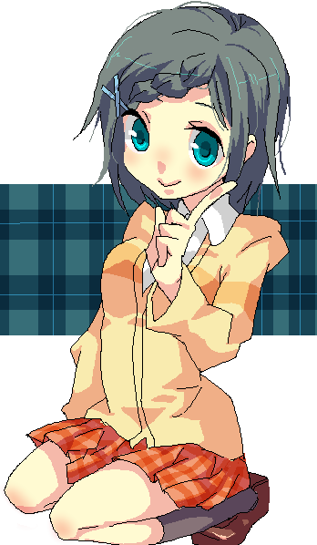 abi, bad id, bad pixiv id, blue eyes, oekaki, plaid clothes, plaid skirt, skirt, solo