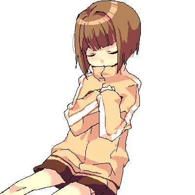 abi, bad id, bad pixiv id, lowres, 1girl, brown hair, closed eyes, cropped legs, female focus, jacket, long sleeves, oekaki, short hair, simple background, sitting, sleeping, sleeves past wrists, solo, track suit, white background