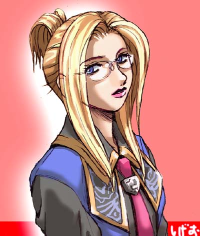 sigeo2000, quistis trepe, final fantasy, final fantasy viii, lowres, 1990s (style), 1girl, blonde hair, female focus, glasses, gradient background, retro artstyle, solo