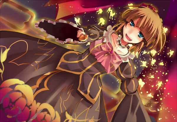 pochi-t, beatrice (umineko), umineko no naku koro ni, bad id, bad pixiv id, 00s, 1girl, bow, brown hair, female focus, pink bow, ribbon, short hair, solo