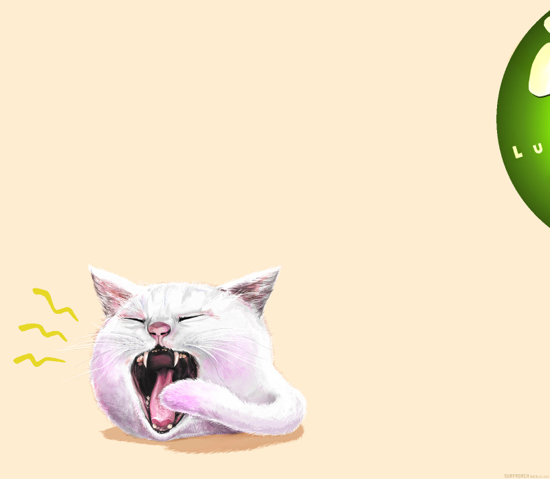 surfroach, nyamou, lucky star, 00s, animal, cat, cathead, fangs, no humans, realistic, solo, yawning