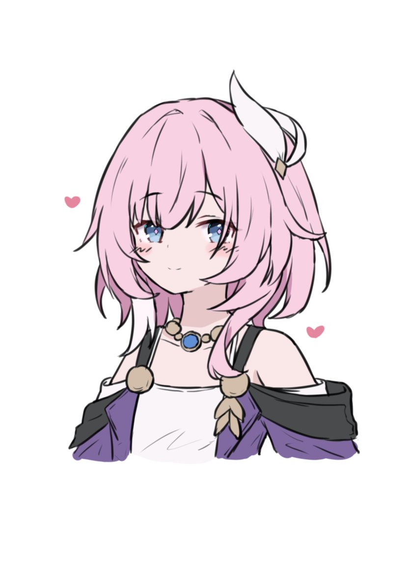 hayashi maka, cyrene (honkai: star rail), honkai: star rail, honkai (series), 1girl, bare shoulders, blue eyes, blush, closed mouth, cropped torso, cyrene (aedes elysiae) (honkai: star rail), diamond-shaped pupils, diamond (shape), feather hair ornament, feathers, flat chest, flat color, hair ornament, heart, jacket, looking at viewer, medium hair, multicolored hair, off-shoulder jacket, off-shoulder shirt, off shoulder, open clothes, open jacket, pink hair, pink pupils, purple jacket, shirt, simple background, smile, solo, split mouth, symbol-shaped pupils, two-tone hair, white background, white feathers, white shirt, white streaks