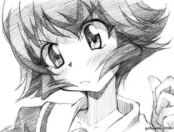 gofu, makihara izumi, kemeko deluxe, traditional media, 00s, greyscale, monochrome, sketch, solo