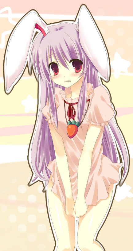 kinoko (hkn), knk, inaba tewi, reisen udongein inaba, touhou, bad id, bad pixiv id, 1girl, animal ears, cosplay, female focus, inaba tewi (cosplay), long hair, purple hair, rabbit ears, solo, standing, undersized clothes